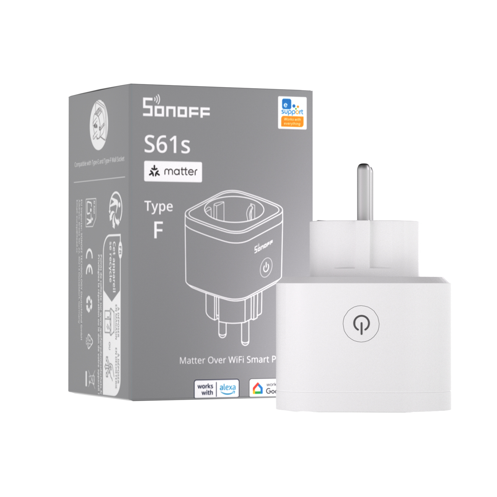 S61STPF EU 16A iPlug Matter WiFi Smart Socket Overload Protection EWeLink APP Vo